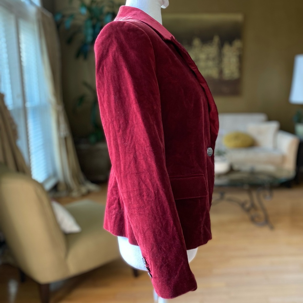 WHBM Burgundy Velvet Blazer Single Button Notch Lapel Fitted Velvet Jacket 4P - Picture 4 of 15